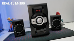 Real EL M590 - Głośniki w systemie 2.1 60W RMS Radio FM, czytnik kart SD, Bluetooth, USB Real EL M-590